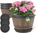 8-inch-Plant-Pots-Indoor-Outdoor, 4 Pack Whiskey Barrel Planters by FlowyypoPlantPot