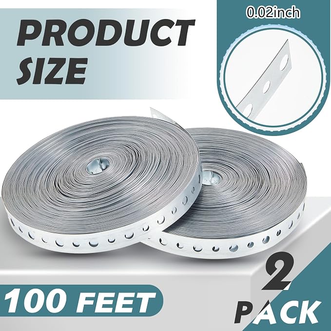 Gisafai 2 Rolls Galvanized Metal Pipe Strap 3/4 Inch x 100 ft Perforated Hanger - Image 2