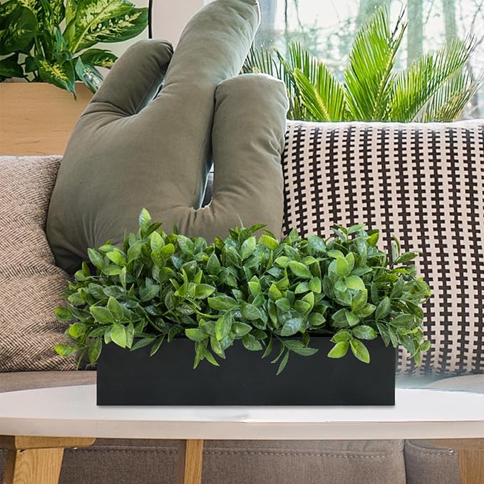Winlyn 14" Artificial Boxwood Plant Greenery Arrangement Faux Boxwood in Black - Image 6