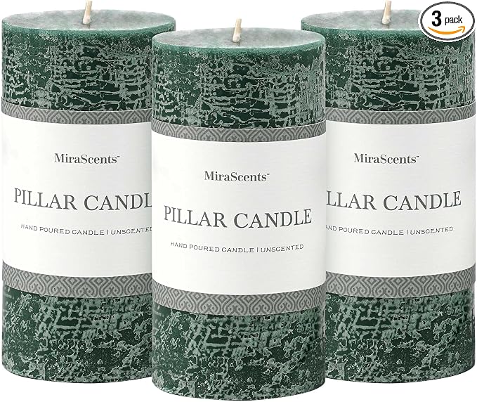 3x6 Inch Dark Green Pillar Candles Set of 3 by MiraScents