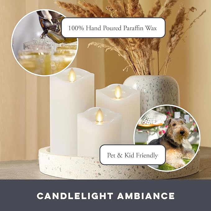 Co. Flameless Moving Flame Pillars, Unscented Wax Melted Edge, AA Batteries - Image 4
