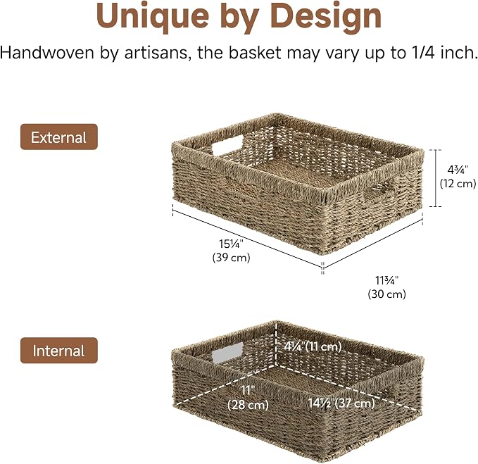 StorageWorks Pantry Baskets, Wicker Storage Baskets, Shallow Basket, Wicker - Image 2