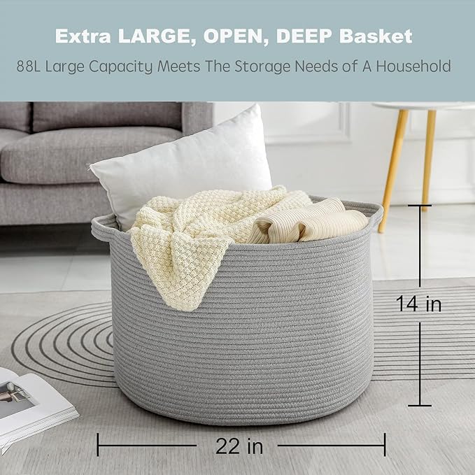 Extra Large Grey Storage Basket, Kids Toy Baskets Bins, Decorative Pillow Towel - Image 3