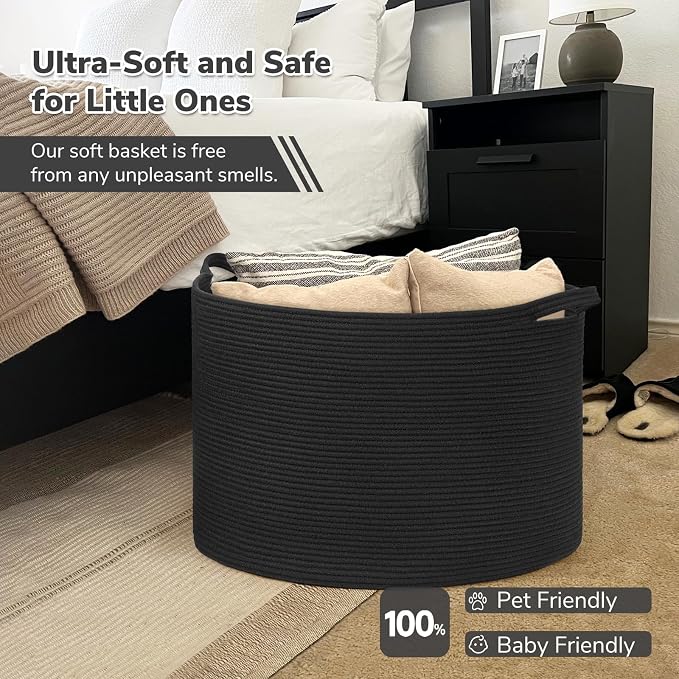 INDRESSME 115L Extra Large Woven Rope Blanket Basket Living Room, bedroom or - Image 5