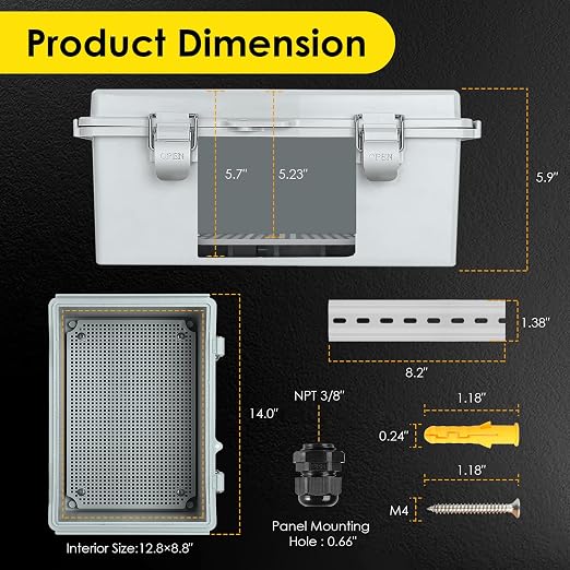 IP67 Outdoor Electrical Junction Box Waterproof 13.8''×9.8''×5.9" | - Image 3