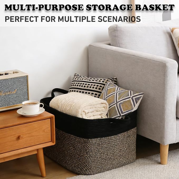 96L Laundry Basket with Handles, Extra Blanket Basket, Living Room - Image 6