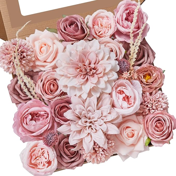 Alecono Artificial Flowers, Dusty Pink Silk Fake Flowers by AleconoBetterYourLife