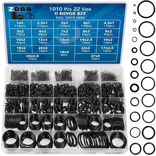 ZDBB 1010 Pcs Rubber O Rings Kit 22 Size Universal O-Ring Assortment Set by ZDBB