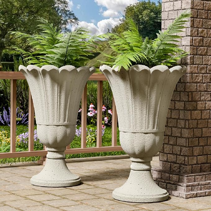 Tall Plastic Urn Planters and Pedestal by Outdoorchairs
