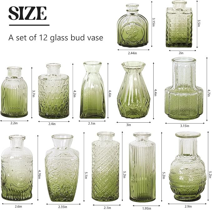 Set of 12 Glass Bud Vase Set, Small Vintage Clear Flower Vase Centerpieces - Image 3