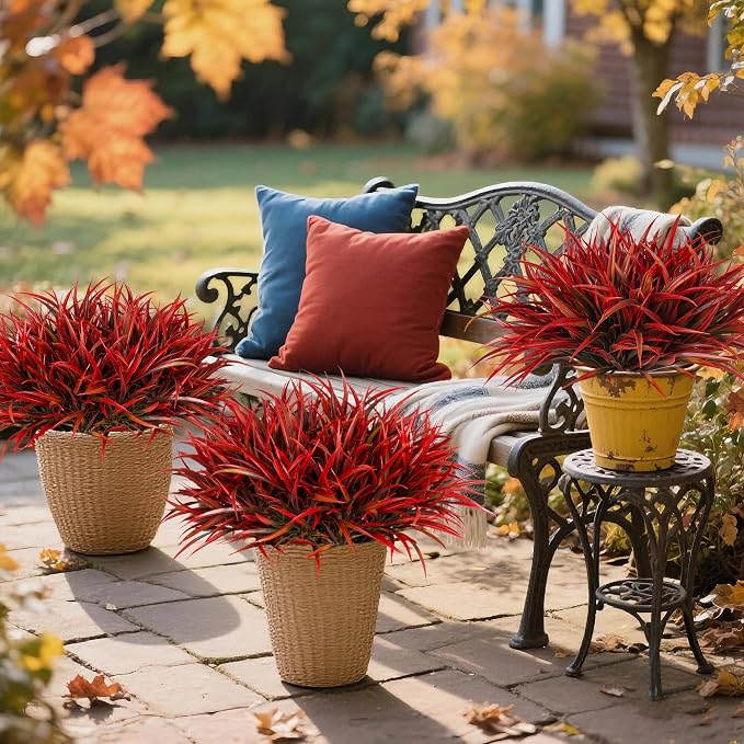 Ivydale 12Pcs Artificial Plants Outdoor Fake Plastic Grass Fall Decoration UV - Image 9