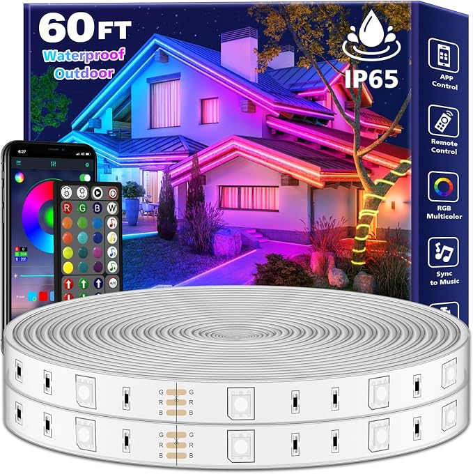 FBZ 60Ft Outdoor Waterproof LED Strip Lights, Music Sync RGB IP65 Led Lights by Unknown