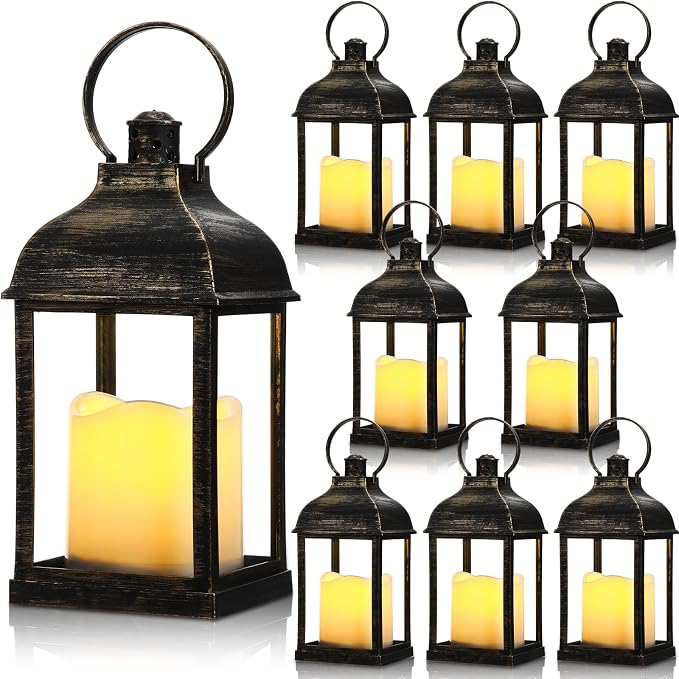 8 Pcs 10 Inch Dark Bronze Decorative Candle Lantern Bulk by Kittmip