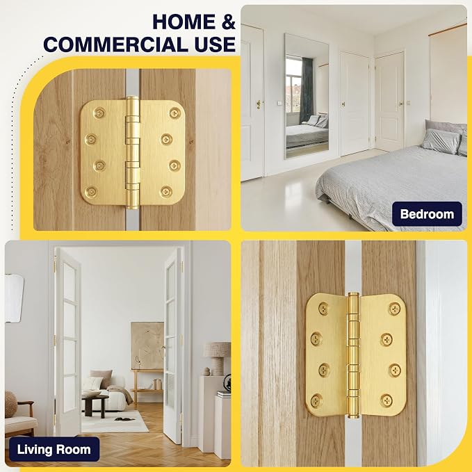 KOLET 4 Inch Brushed Gold Ball Bearing Door Hinges 5/8'' Radius 12 Pack | - Image 8