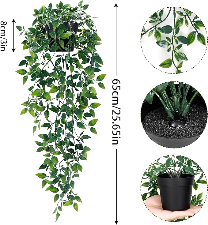 2Pcs Fake Hanging Plants with Pot Eucalyptus Leaves Fake Vines | UV Resistant - Image 3