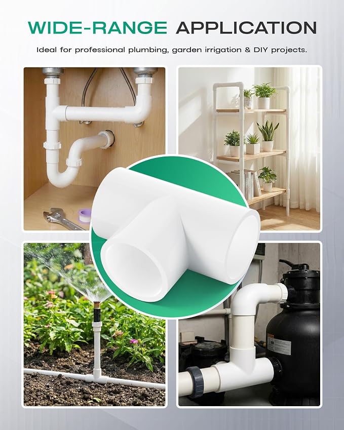 2-Pack 1-1/4 Inch PVC Tee Pipe Fittings, 3 Way Socket x Socket, Schedule 40 PVC - Image 7