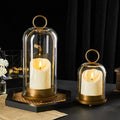 5"&4" Metal Candle Holder with Handmade Glass Dome in Brass & 2 Timer Candles by Unknown