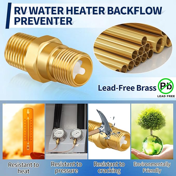 RV Water Heater Backflow Preventer, 1/2" NPT Double Male Thread Hot Water - Image 4