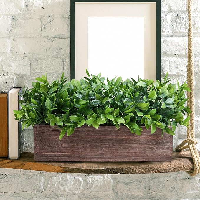 Winlyn 14" Artificial Boxwood Plants in Rectangular Wood Planter Farmhouse - Image 7