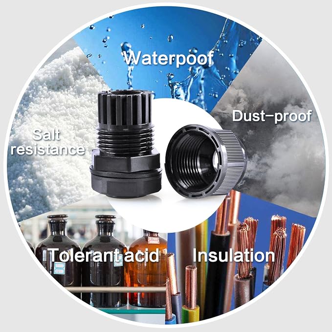 XHF 2 Pcs 3/4" IP68 Strain Relief Nylon Cord Grip NPT Cable Glands Adjustable - Image 4