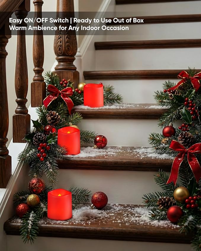 Homemory 12 Pack Red Flameless Flickering LED Votive Tealights Candles | - Image 5