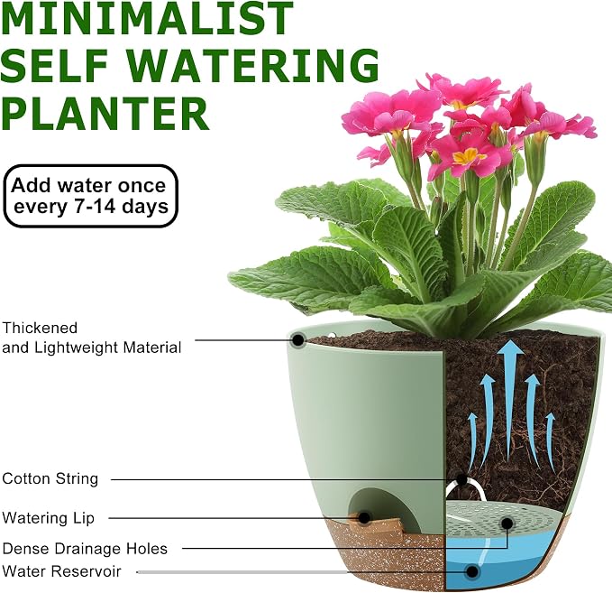 QRRICA Plant Pots 10/9/8 Inch Self Watering Pots, Plastic Flower Pots, Nursery - Image 4