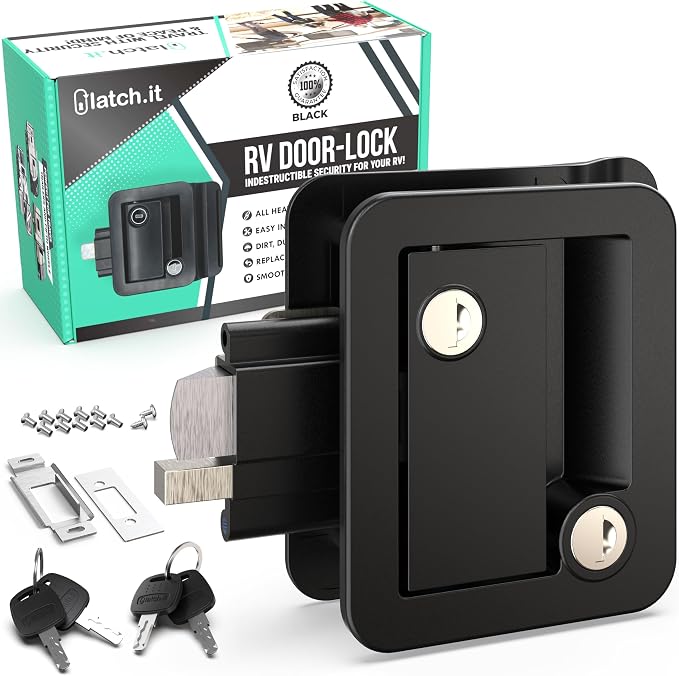 Black RV Door Lock Replacement | All Metal RV Door Handle Fits 2.75"x3.75" by LATCHIT