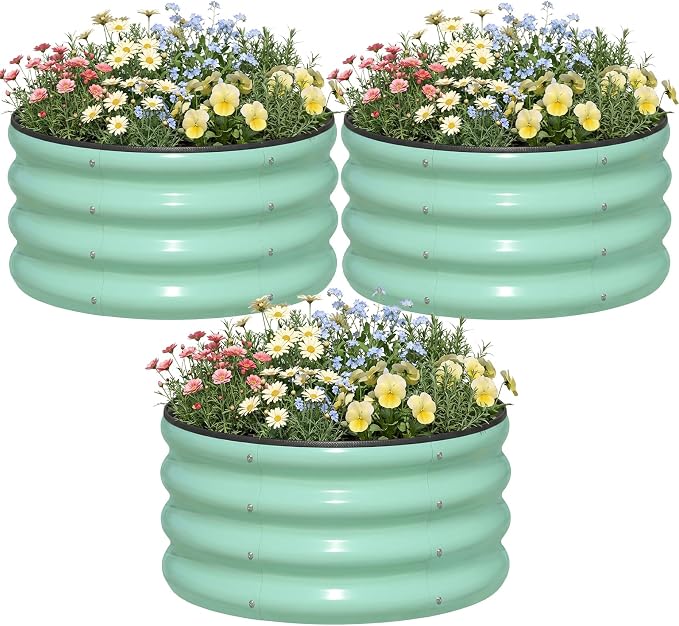 3 Pcs 2x2x1ft Round Galvanized Raised Garden Bed Kit Outdoor, Metal Planter Box by snugniture