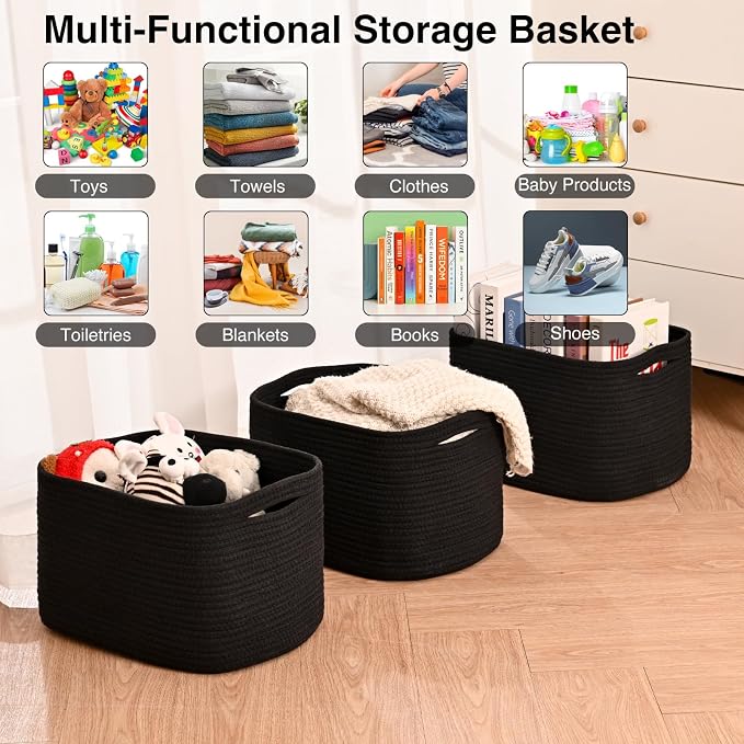 ICERZCZ Black Storage Baskets for Organizing Shelves, Toy Basket for Nursery - Image 4