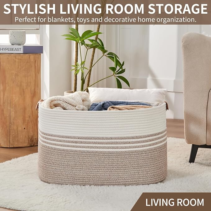 Laundry Hamper with Handles, 72L Rope Laundry Basket, Light Brown | Cotton rope - Image 7