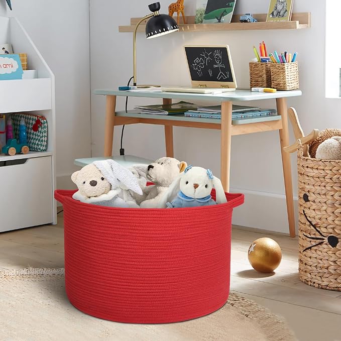 Extra Large Red Basket for Organizing, Baby Nursery Wicker Laundry Basket - Image 4