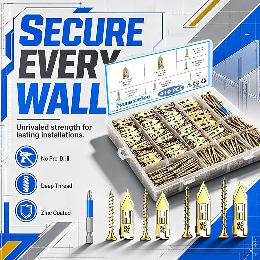 410PCS Self Drilling Drywall Anchors and Screws Kit, Heavy Duty Wall Anchors - Image 4