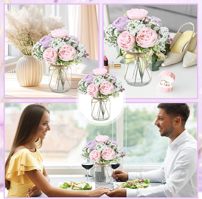 6 Sets Mason Jar Flowers Centerpiece Table Decorations, Artificial Peony Baby's - Image 5