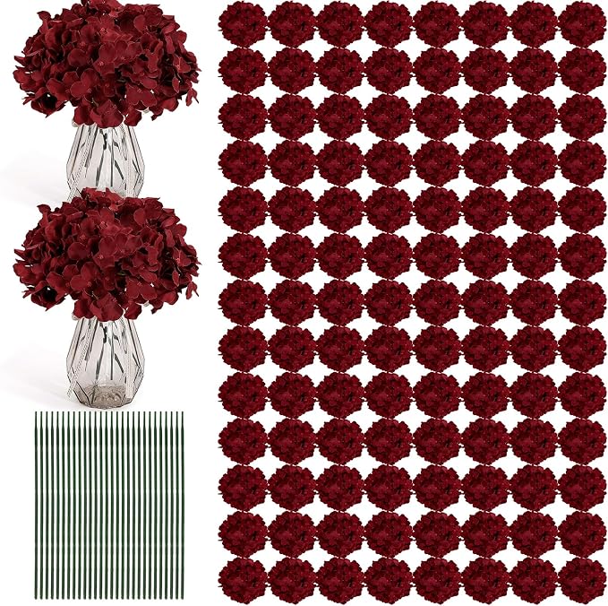 Auihiay 204Pcs Burgundy Hydrangea Artificial Flowers Bulk, Silk Hydrangeas | by Auihiay