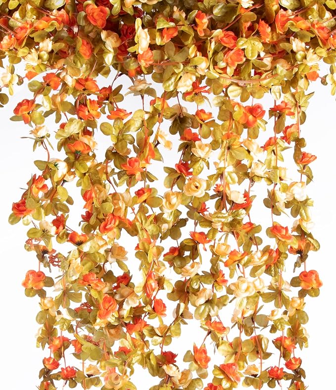 6Pcs x 8.2FT Artificial Flower Garland Rose Vine Decor, Fall Purple Flower | by PONKING