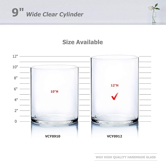 WGV Cylinder Vase, Width 9", Height 12", Floral Container, Planter Terrarium - Image 3