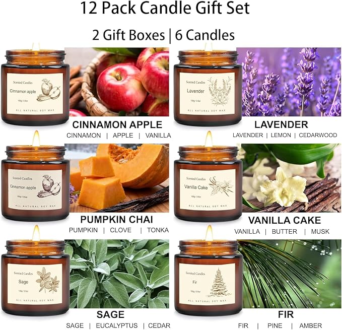 Scented Candles Gift Set for Home, 12 Pack Aromatherapy Soy Candles, 6 - Image 2