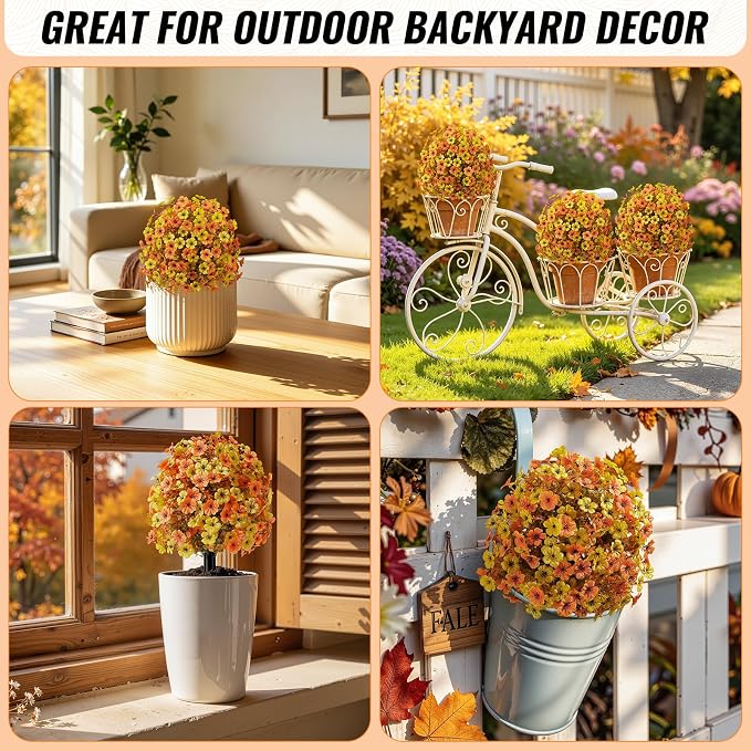 Alupssuc 4Pcs 20" UV Resistant Artificial Fall Ball Flowers - Image 9