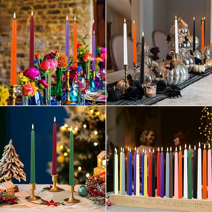 Howemon 24 Pack 10" Tall Colored Taper Candles, Dripless Unscented Colorful - Image 8