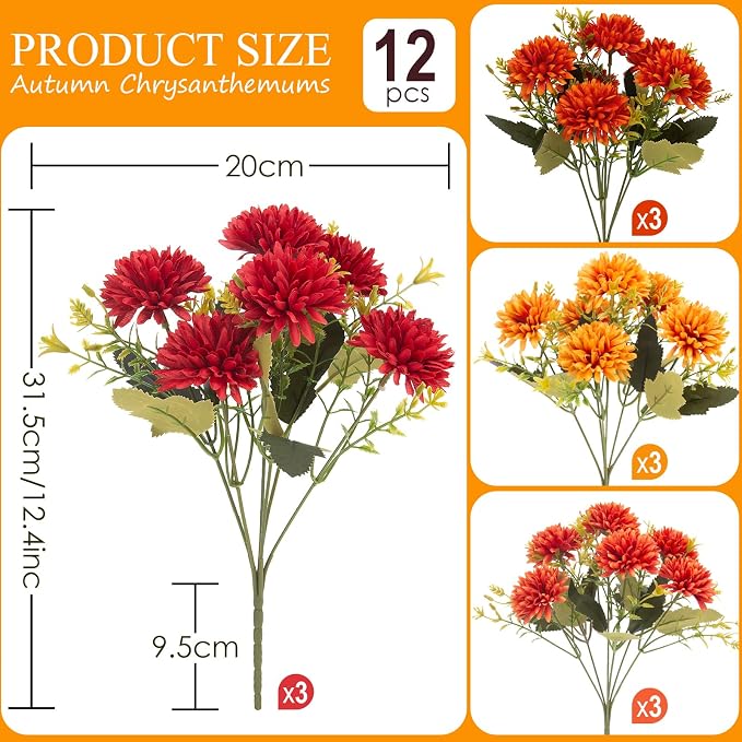 12 Pcs Artificial Mums Flowers for Outdoor, UV Resistant Fake fall - Image 4