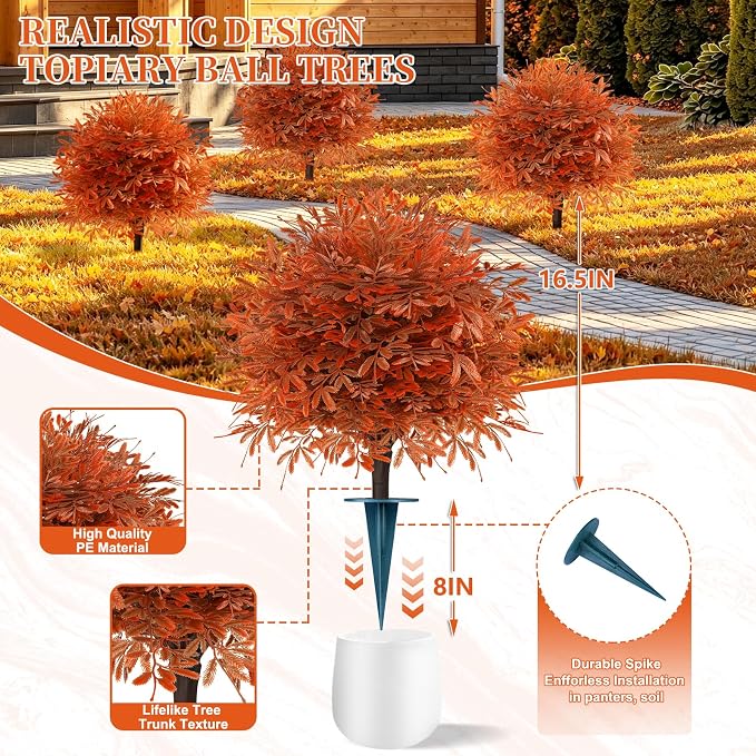 Grooy 2 Pack Artificial Fall Cedar Topiary Trees - Image 3