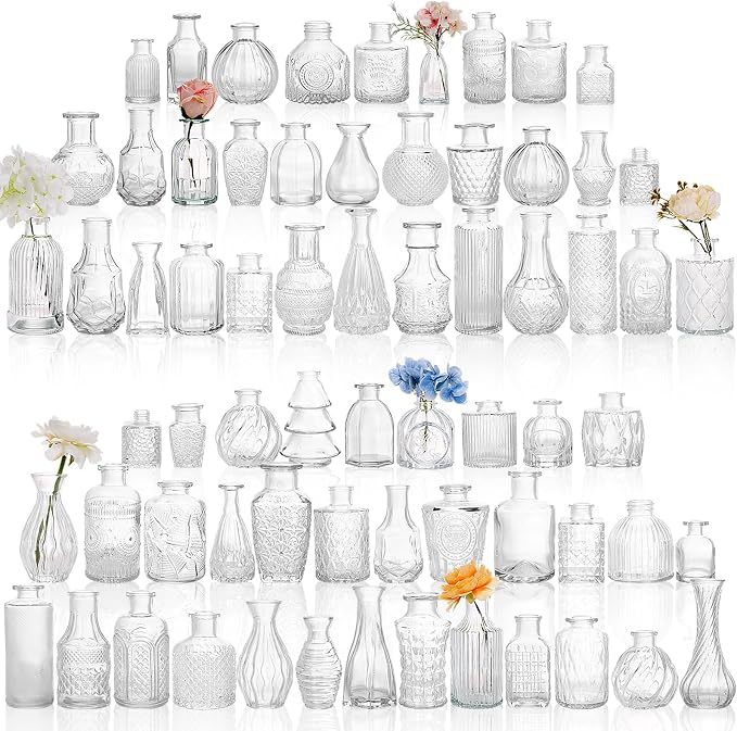 68pcs Clear Glass Bud Vase Set, Small Glass Vases by Fixwal