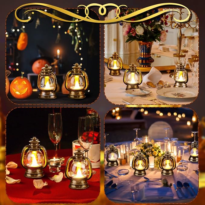 Ferraycle 24 Pcs Mini Lanterns 4 Inch Retro Gold Lamp Table Decor | Western - Image 6
