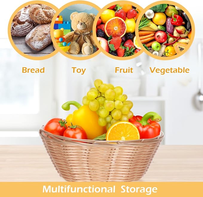 Zopeal 12 Pcs 7'' Woven Bread Baskets Bulk Plastic Round Woven Small Baskets - Image 3