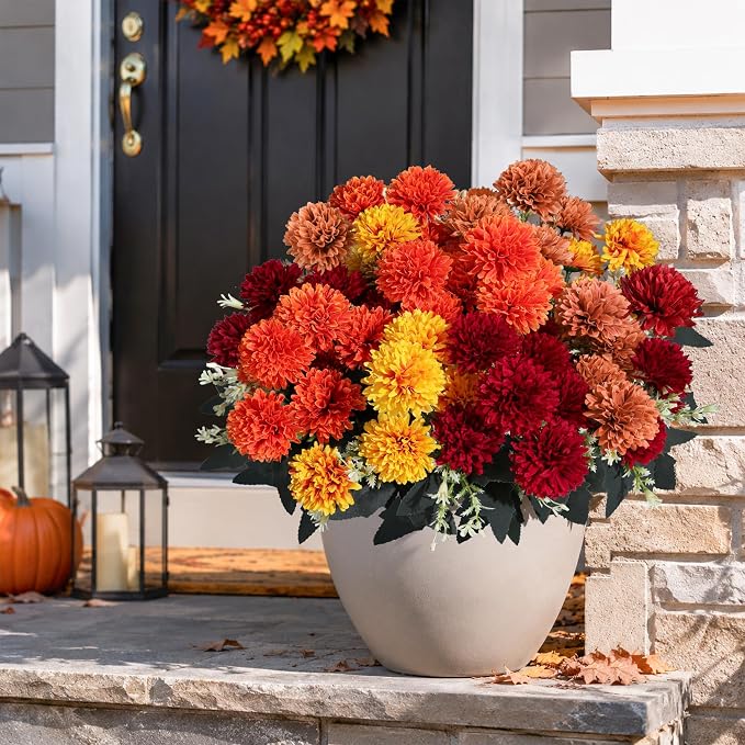 Artificial Mums for Outdoors Fall Flowers Artificial for Decoration, 12 Bundles - Image 3