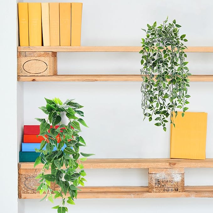 Der Rose 2Pcs Fake Hanging Plants Artificial in White Pots - Image 2