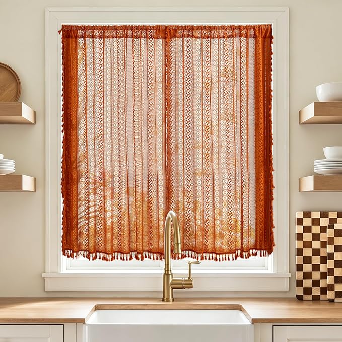Sutuo Home Terracotta Boho Kitchen Curtains 54 inches Long, Burnt Orange by SutuoHome