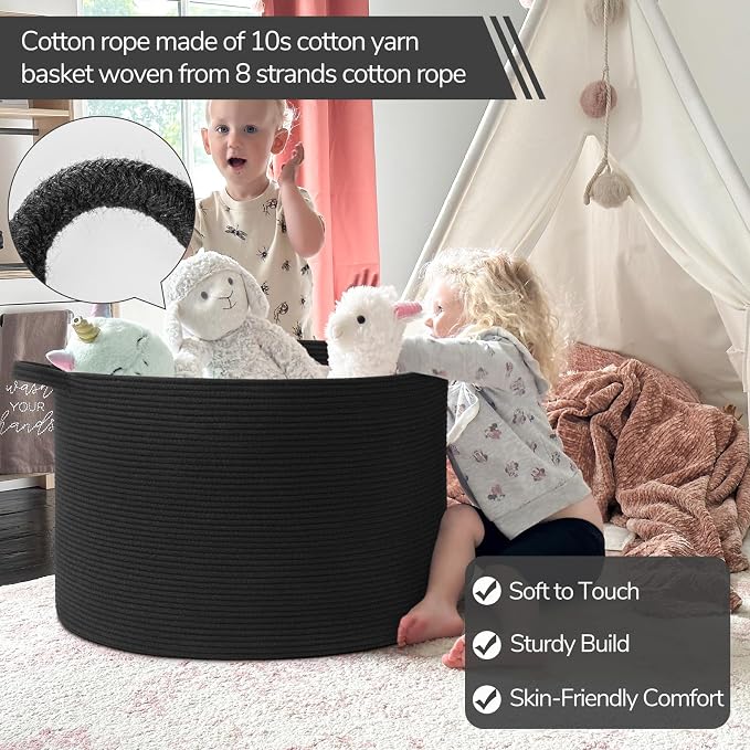 INDRESSME 115L Extra Large Woven Rope Blanket Basket Living Room, bedroom or - Image 3