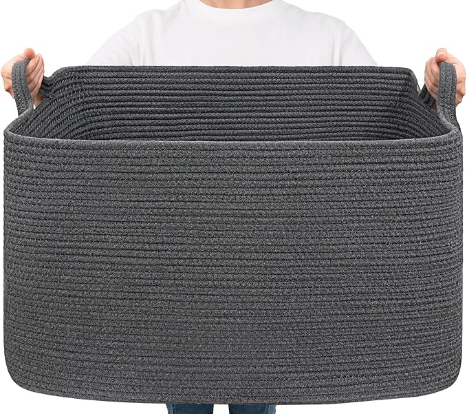 Goodpick 85L Large Woven Rope Blanket Basket, Dark Gray | 23.6'' x 15.7'' x by Goodpick