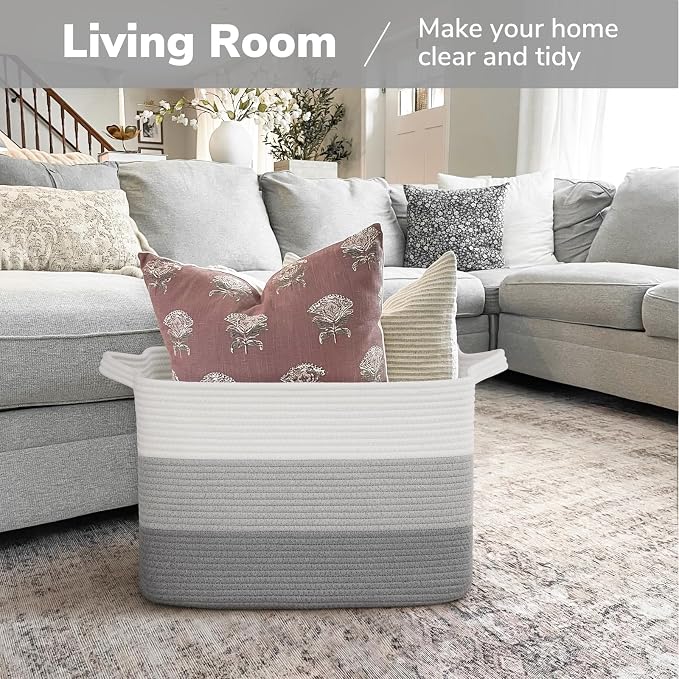 Goodpick 50L Large Woven Storage Basket, Gradient Gray | Stylish Gift Basket - Image 2